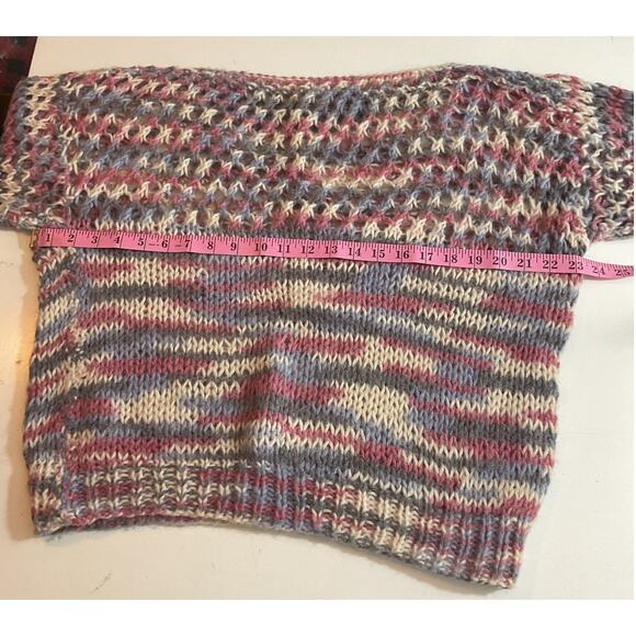 90’s Women’s Hand Knitted / Crocheted SS Sweater Chunky Knit Medium Crop - Picture 5 of 6